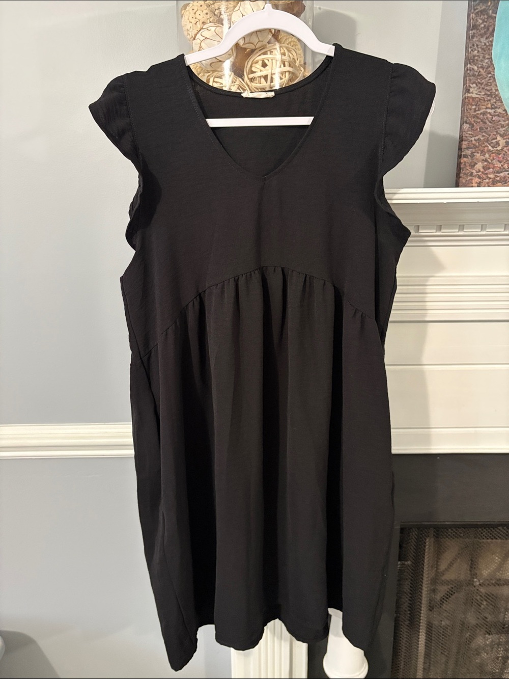 Cotton Bleu black dress with ruffle sleeves with pockets size small